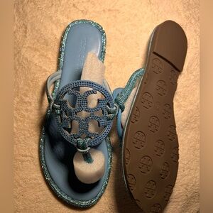 Brand new Tory Burch Blue pave knotted Sandals with Crystal Accents
